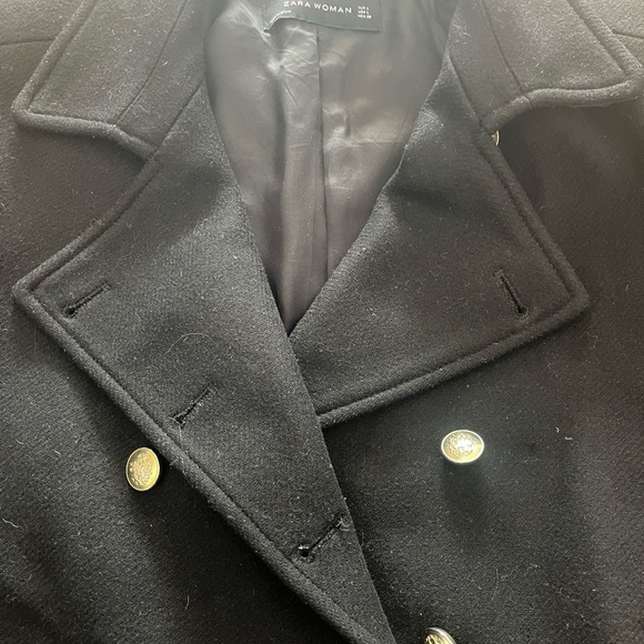 [L]Zara Double Breasted Military Style Wool Blend Pea Coat Blazer in Black - Picture 5 of 14